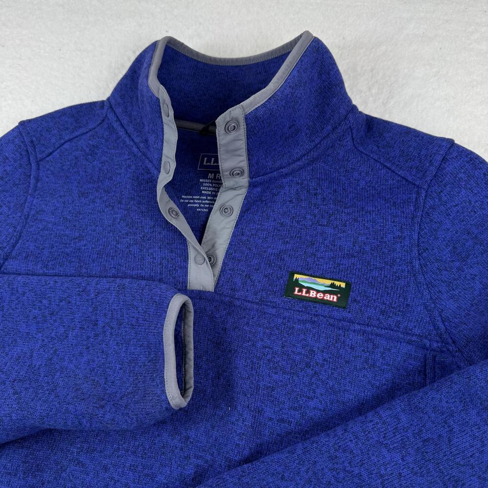 L.L. Bean Pullover Womens Size M Blue Fleece Snap Mock Neck Pockets Casual